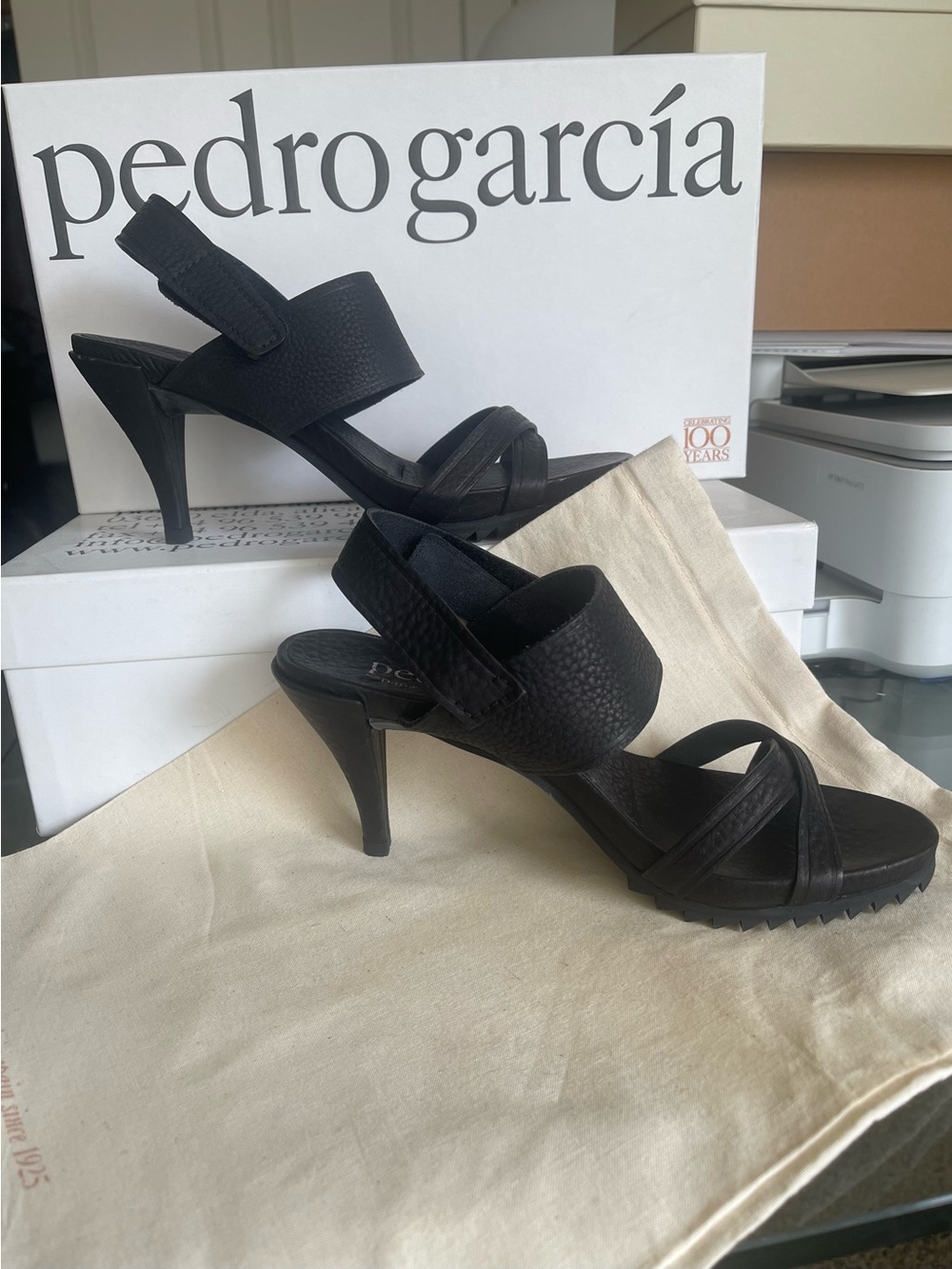 Pedro Garcia Whoopi Black Cervo Leather Heels Sandals 38